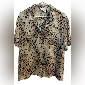 Semi-sheer Alfred Dunner Cheetah Leopard Print Collared Button-Down Top sz 18